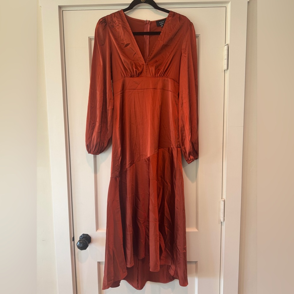 Vici Rust Satin Long Sleeve Dress